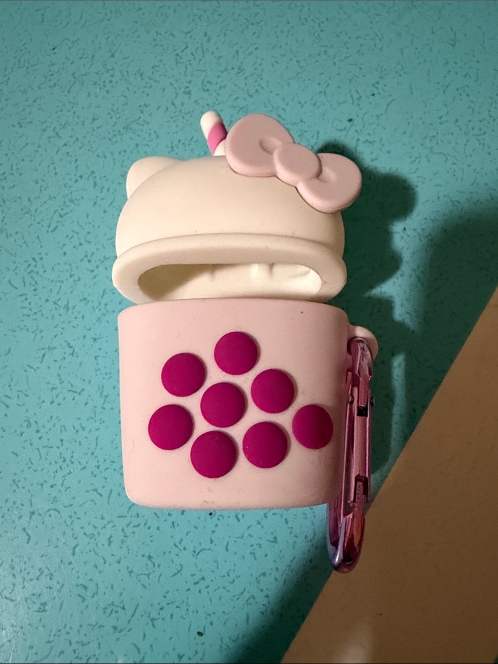 Sanrio Pink and White Hello Kitty Silicone Earbud Case with Carabiner